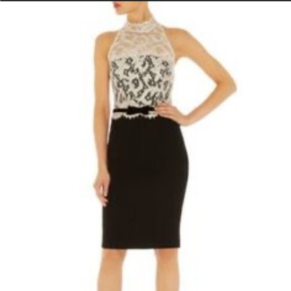 Karen Millen Lace Halter Midi Dress in Black and Cream - Picture 2 of 10